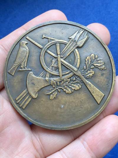 《竞宝斋》第429场 周日，周一，周二 3场连拍 （全场包邮） 基督教狩猎主保圣人Saint Hubert纪念铜章 97.9克 59.2mm 丰饶角铜标