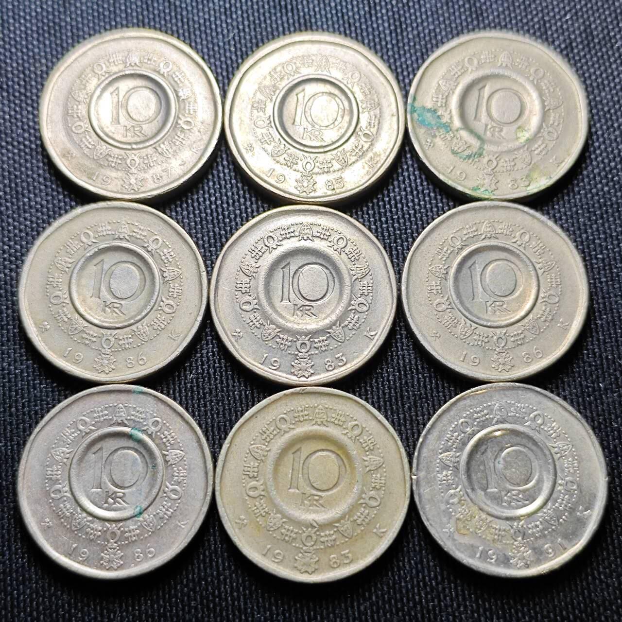 KK钱币收藏小铺  （套币 批量/好品散币 银币）专场  2月预留时间 周末发货  挪威10克朗一组9枚