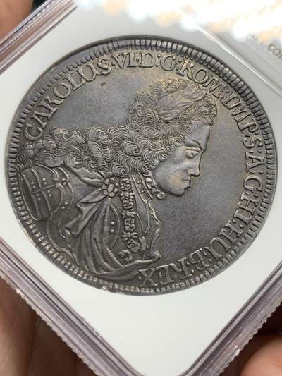 《竞宝斋》第429场 周日，周一，周二 3场连拍 （全场包邮） NGC AU58 神圣罗马帝国 1718年 查理六世泰勒大银币 奥地利大波浪神罗泰勒 原味深打 300多年的状态可藏了
