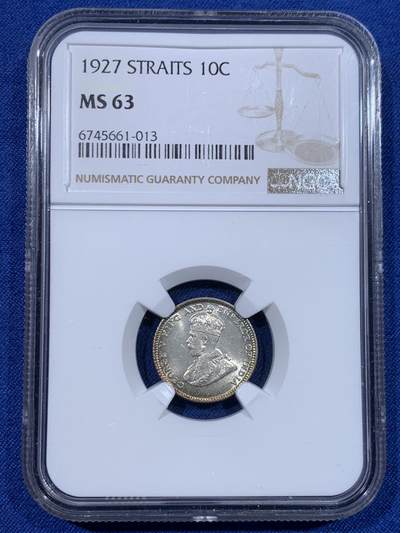 《竞宝斋》第429场 周日，周一，周二 3场连拍 （全场包邮） - NGC MS63 英属海峡1927年乔治五世10分银币