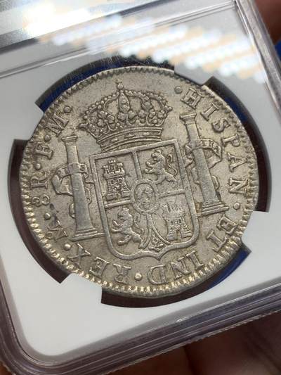 《竞宝斋》第429场 周日，周一，周二 3场连拍 （全场包邮） NGC AU53 西属墨西哥1800年卡洛斯四世双柱8R银币