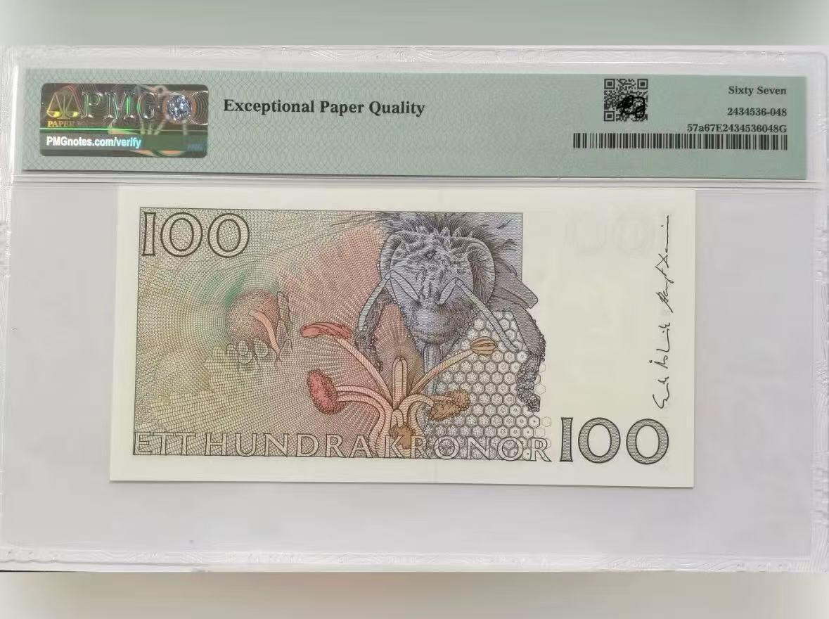 【礼羽收藏】🌏世界钱币拍卖第107期 瑞典 1986-92年100克朗 初版 PMG67EPQ 植物学家林奈
