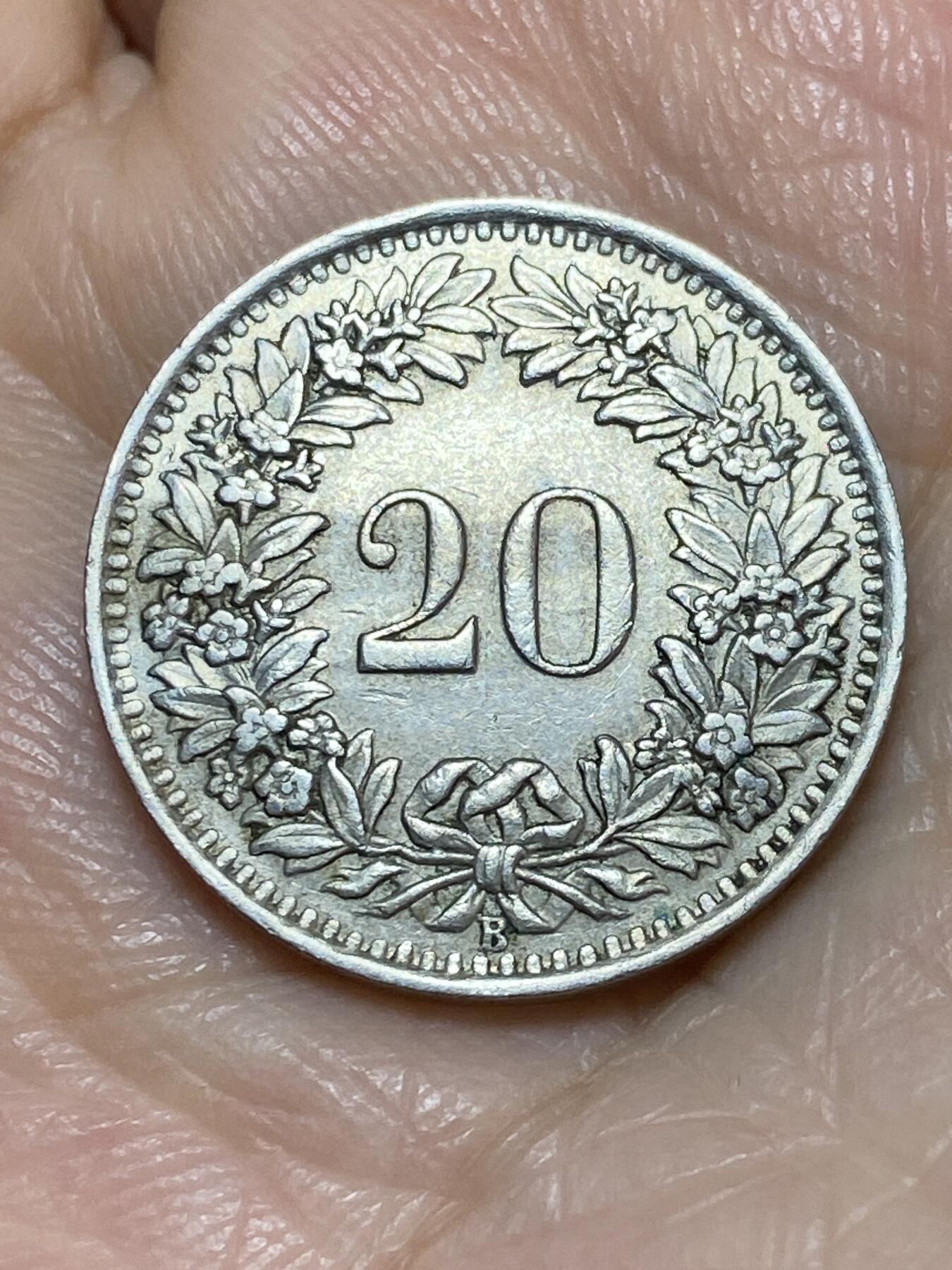 2025年第一百一十三场(总第一百三十九场）瑞士辅币专场(免佣金) 少见年份–瑞士🇨🇭1951年20分(第三版，B标伯尔尼造)