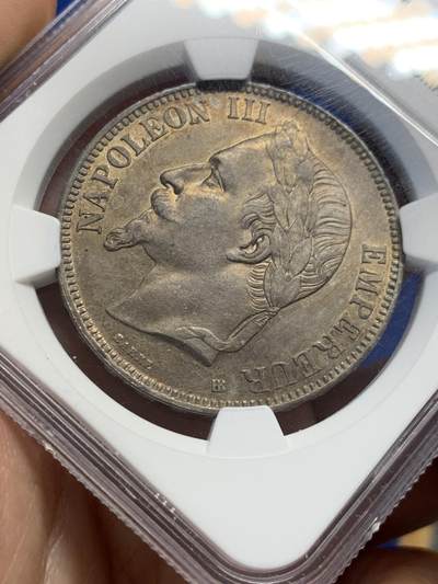 《竞宝斋》第429场 周日，周一，周二 3场连拍 （全场包邮） NGC UNC 法国1869年拿破仑三世5法郎银币