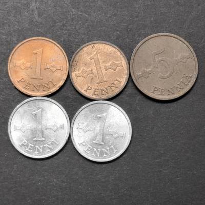 各国硬币第5期 无佣金 - 芬兰不同5个