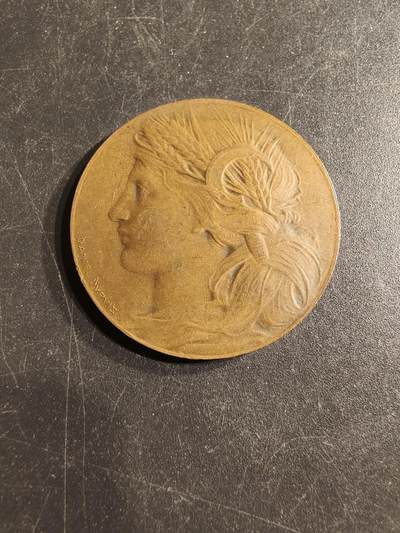 老王徽章第157期 -  法国1900巴黎世博会大铜章     直径32mm.   重量13.9g