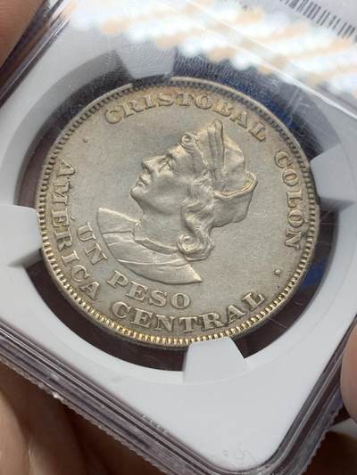 《竞宝斋》第429场 周日，周一，周二 3场连拍 （全场包邮） NGC AU 萨尔瓦多 1908年 1比索银币 包浆自然 味道好 光度也不错