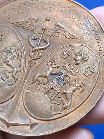 《竞宝斋》第429场 周日，周一，周二 3场连拍 （全场包邮） 法国阿雅克肖工商会铜质纪念章（1961年巴黎造币厂） 坎波德尔奥罗航站楼启用纪念 126克 62.5mm 丰饶角铜标