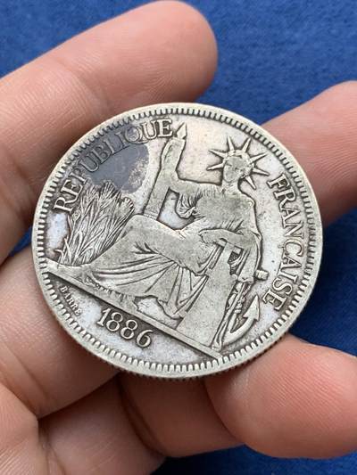 《竞宝斋》第429场 周日，周一，周二 3场连拍 （全场包邮） 法属印支1886坐洋1皮亚斯特银币