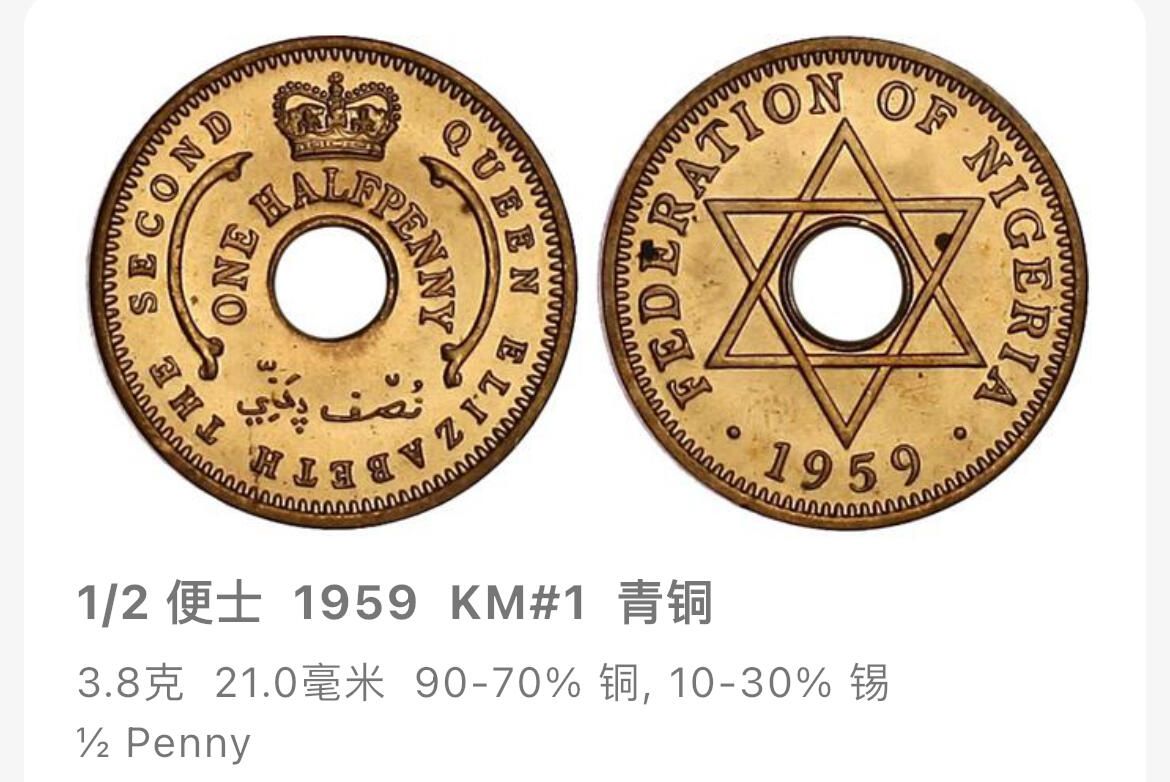 回流1019 英属尼日利亚🇳🇬1959年半便士、一便士各一枚