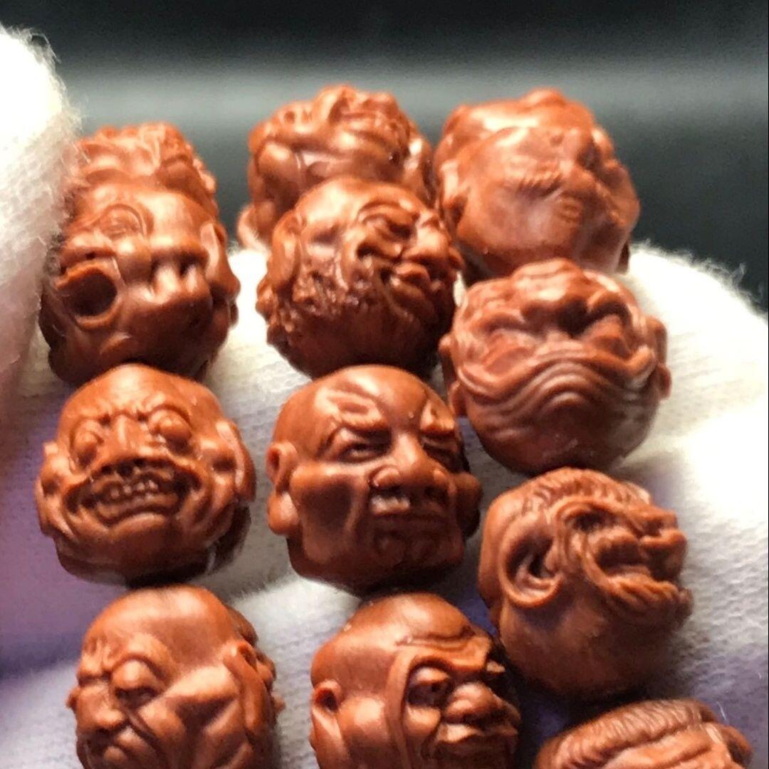 精品红龙纹桃核雕刻双面108罗汉 长串脖挂佛珠