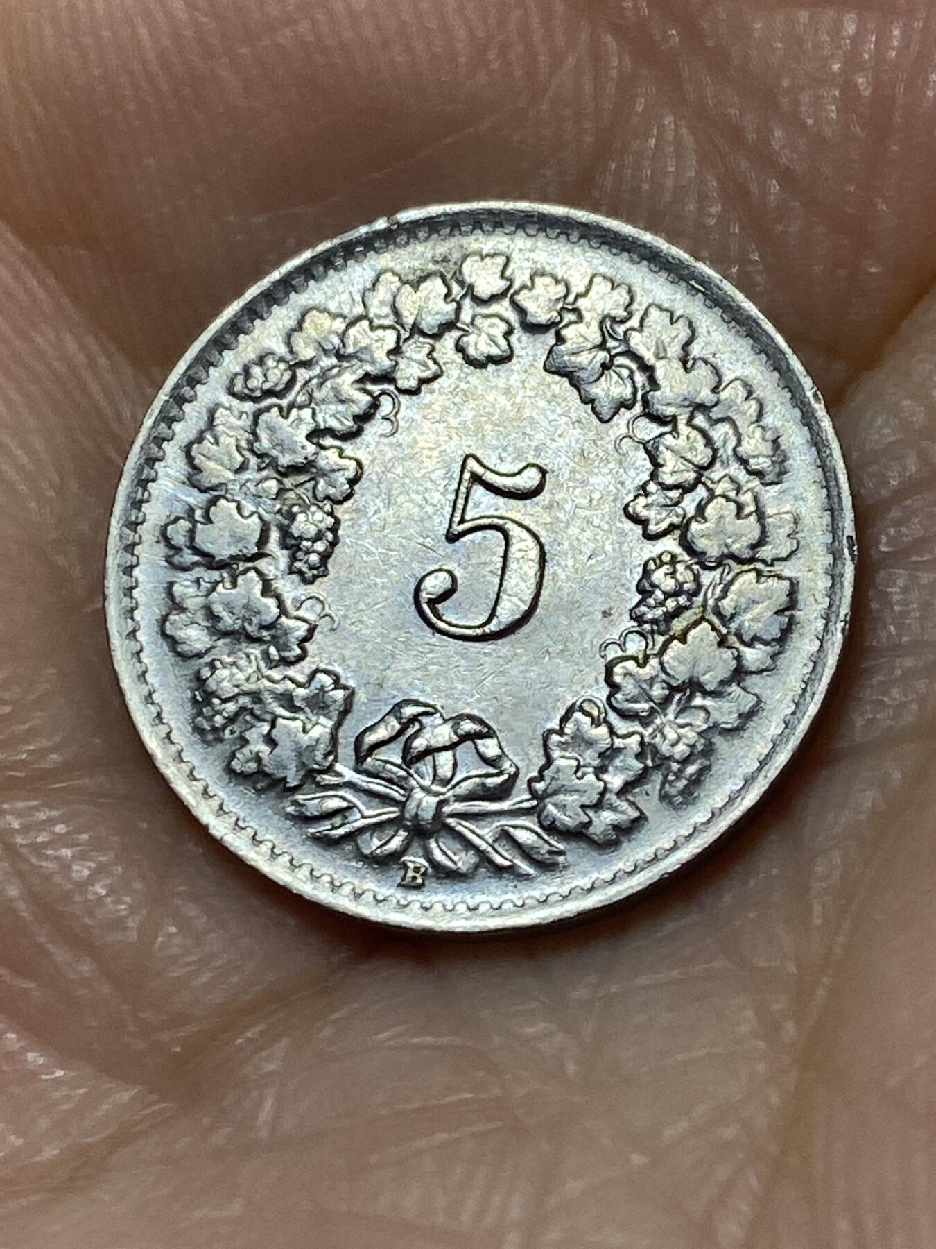 2025年第一百一十三场(总第一百三十九场）瑞士辅币专场(免佣金) 少见年份–瑞士🇨🇭1944年5分(第二版，B标伯尔尼造)
