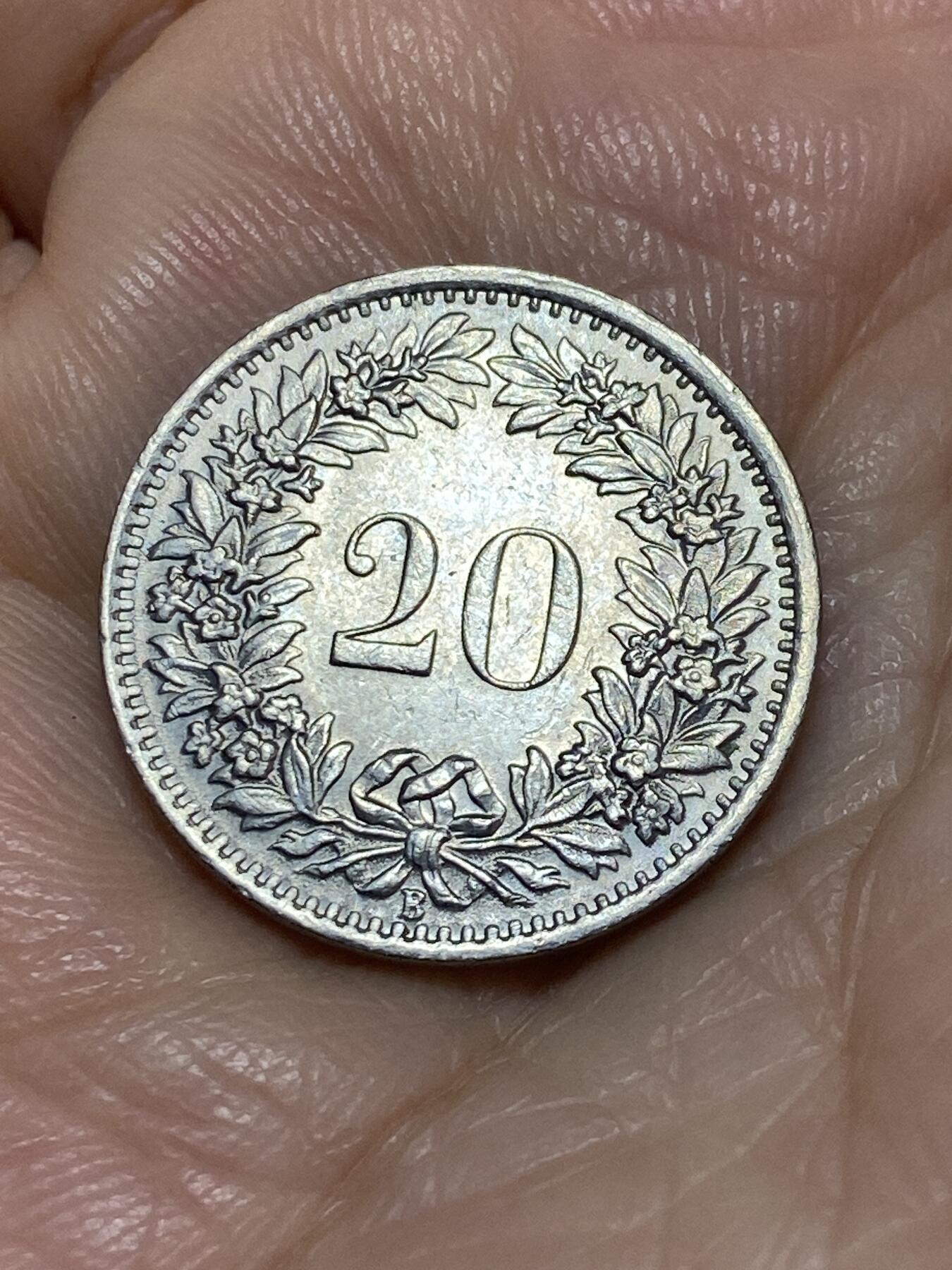 2025年第一百一十三场(总第一百三十九场）瑞士辅币专场(免佣金) 瑞士🇨🇭1969年20分(第三版，B标伯尔尼造)