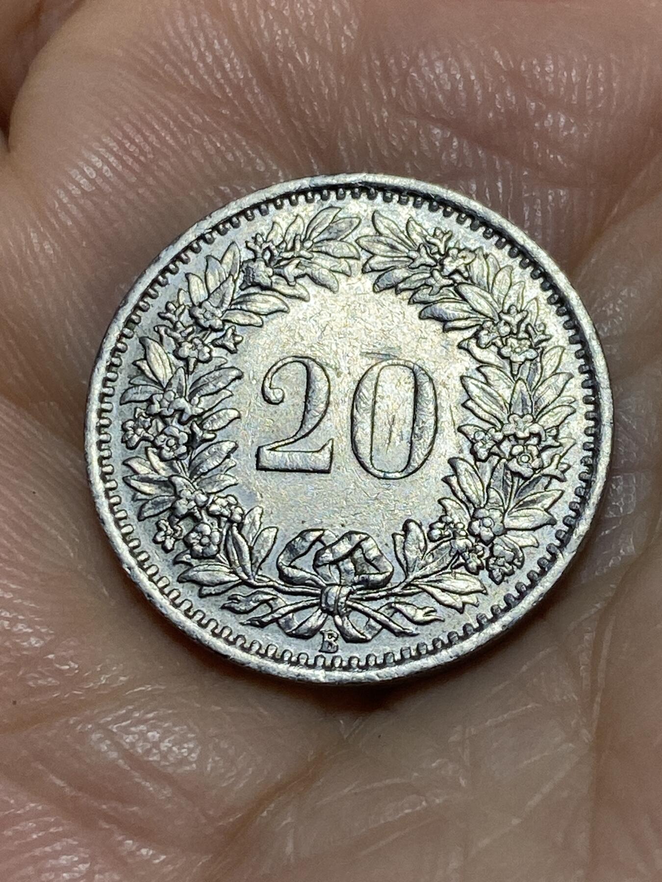 2025年第一百一十三场(总第一百三十九场）瑞士辅币专场(免佣金) 瑞士🇨🇭1966年20分(第三版，B标伯尔尼造)