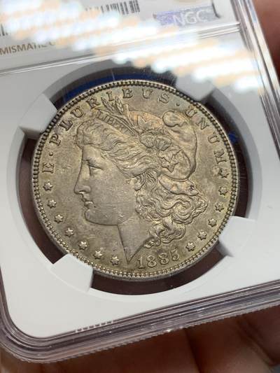 《竞宝斋》第429场 周日，周一，周二 3场连拍 （全场包邮） NGC MS61 美国1885年摩根一元银币 深包浆