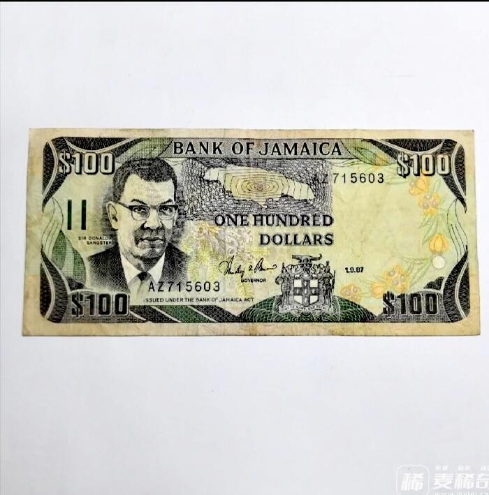 牙买加1987年100元乱蛇号靓品纸币