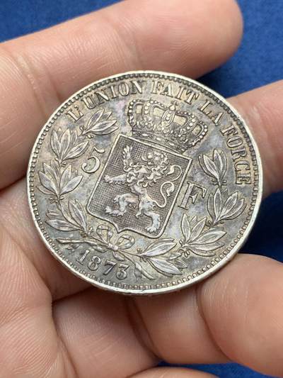 《竞宝斋》第429场 周日，周一，周二 3场连拍 （全场包邮） 比利时1873年利奥波德二世5法郎银币