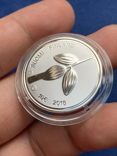 《竞宝斋》第429场 周日，周一，周二 3场连拍 （全场包邮） 芬兰2016年设计师卡尔法泽150周年10欧元磨砂精制银币 面值10欧 10克 1891年建立的法泽咖啡品牌在赫尔辛基是当地文化地标