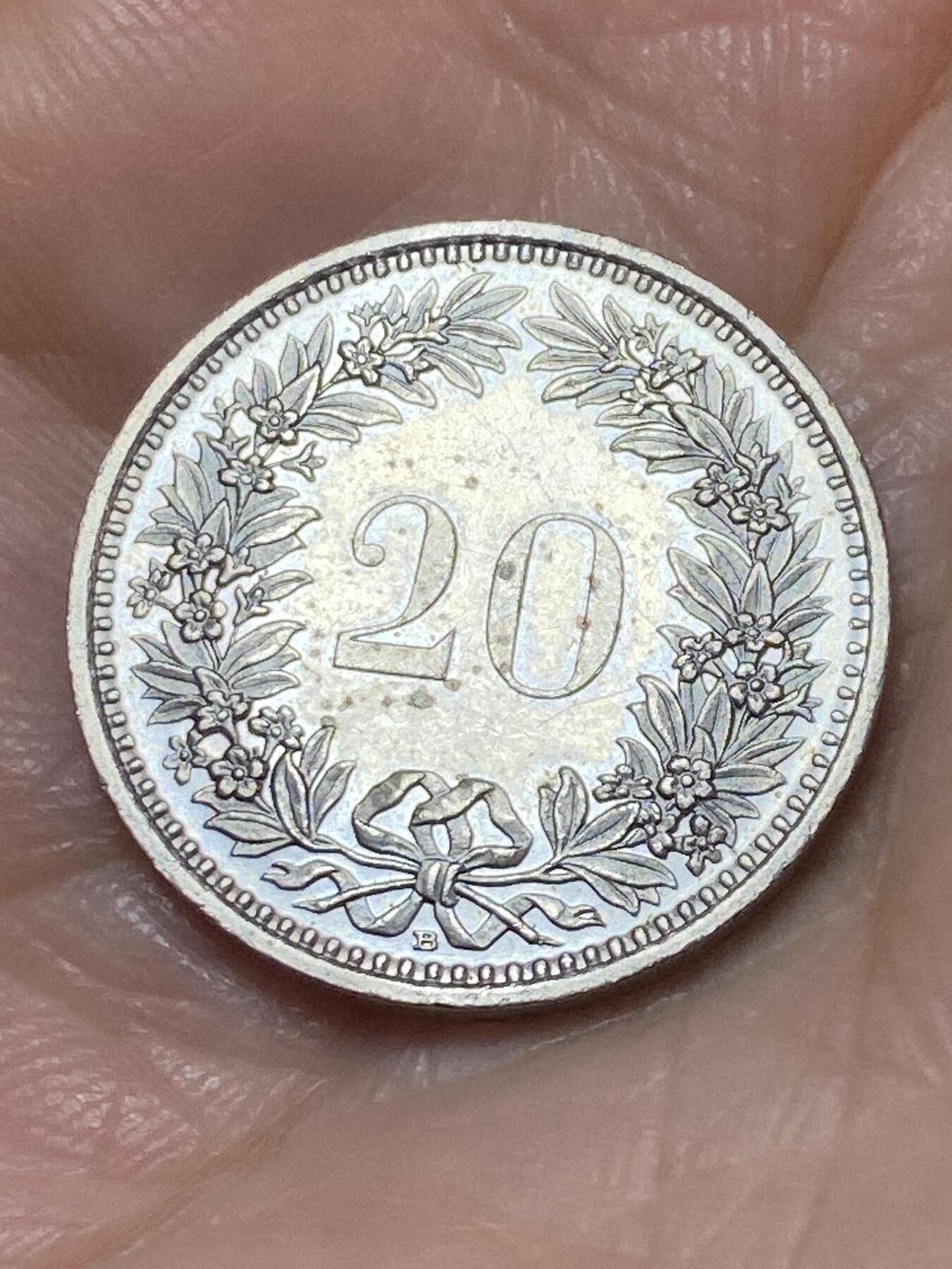 2025年第一百一十三场(总第一百三十九场）瑞士辅币专场(免佣金) 瑞士🇨🇭1993年20分(第三版，B标伯尔尼造)