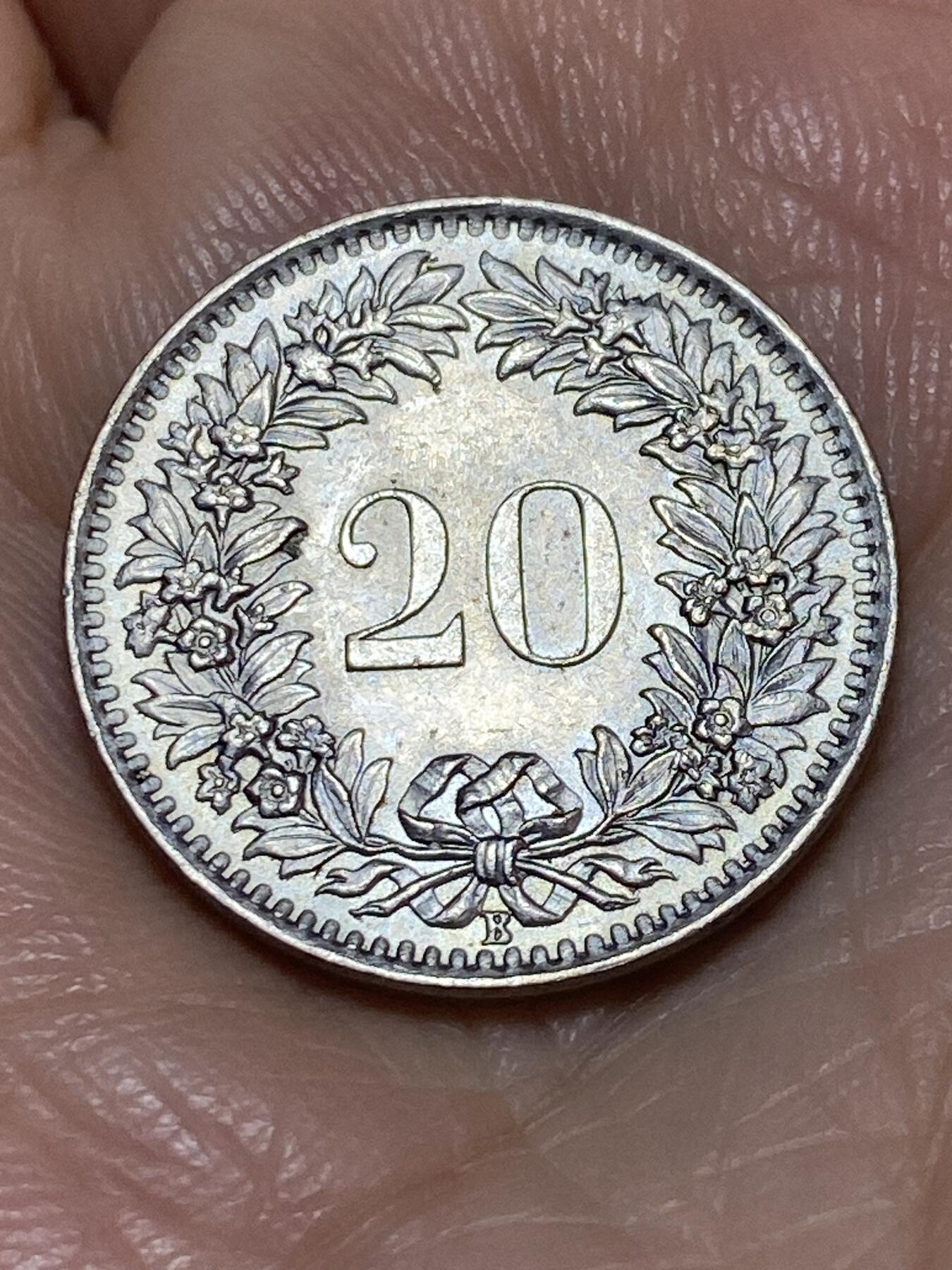2025年第一百一十三场(总第一百三十九场）瑞士辅币专场(免佣金) 瑞士🇨🇭1964年20分(第三版，B标伯尔尼造)