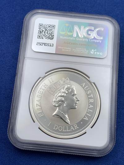 《竞宝斋》第429场 周日，周一，周二 3场连拍 （全场包邮） NGC MS69 澳大利亚1997年1元银币 1盎司翠鸟纯银银币 镶嵌0.5g龙金印
