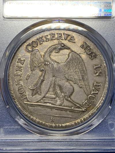 《竞宝斋》第429场 周日，周一，周二 3场连拍 （全场包邮） 唯一冠军分 PCGS MS62 瑞士 1793 巴塞尔 景观泰勒大银币 瑞士景观稳步上涨品种 打制好的不多见 本品包浆细节都属难遇状态