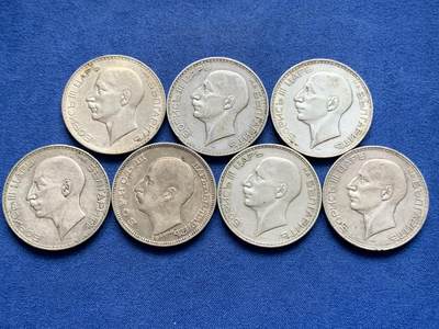 《竞宝斋》第429场 周日，周一，周二 3场连拍 （全场包邮） 七枚一组 保加利亚鲍里斯三世100列夫银币 1937年5枚+1934年1枚+1930年1枚 总重约139.3克