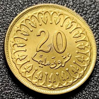 泉币菌-第111场-精品福利场 - 原光UNC 突尼斯早期20米利姆(20分)铜币21.8MM