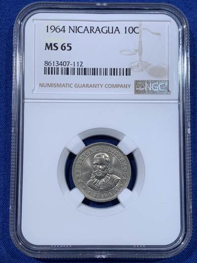 《竞宝斋》第429场 周日，周一，周二 3场连拍 （全场包邮） NGC MS65 尼加拉瓜1964年10分镍币 热门品种 唯一的亚军分 冠军分也仅1枚 MS品少见！