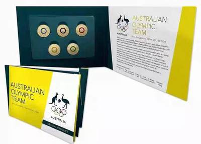 北京马甸外国币专卖第145期，外国币专场，陆续上拍，欢迎关注 澳大利亚2016年巴西里约奥运会五环2元彩色纪念铜币5枚全套