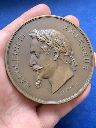 《竞宝斋》第429场 周日，周一，周二 3场连拍 （全场包邮） 法国拿破仑三世《郊区市镇并入巴黎纪念》大铜章 192.5克 72.4mm 丰饶角铜标