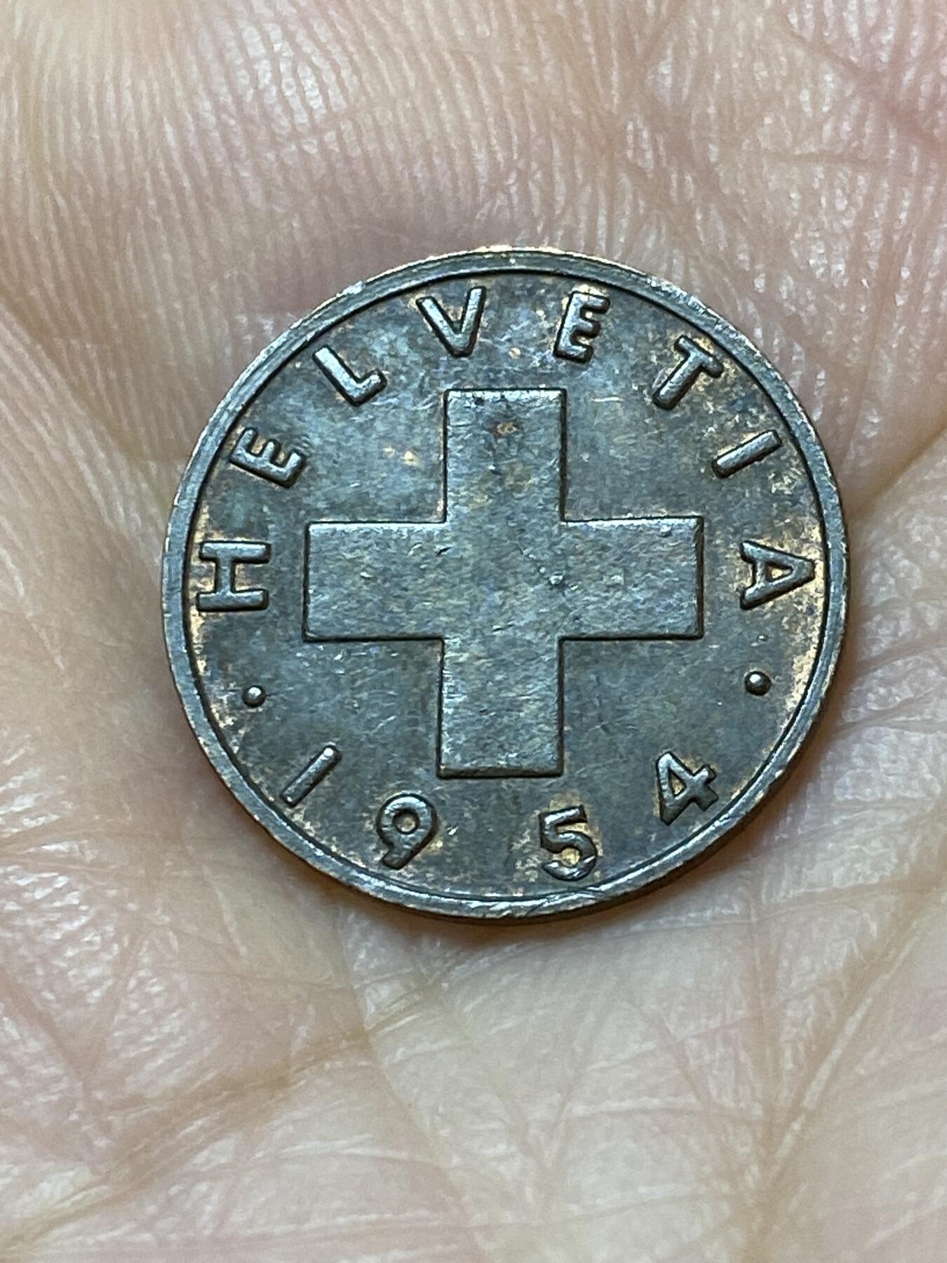 2025年第一百一十三场(总第一百三十九场）瑞士辅币专场(免佣金) 瑞士🇨🇭1954年1分(第四版，B标伯尔尼造)