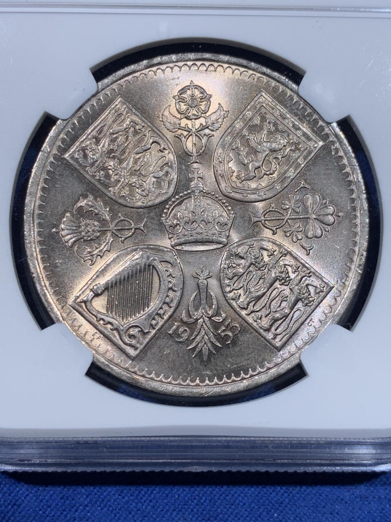 《竞宝斋》第429场 周日，周一，周二 3场连拍 （全场包邮） NGC MS64 英国1953年伊丽莎白二世登基克朗型纪念币