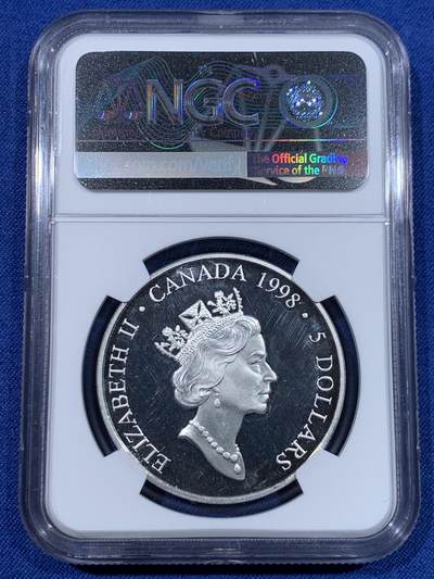 《竞宝斋》第429场 周日，周一，周二 3场连拍 （全场包邮） NGC PF65UC 加拿大1998年白求恩到达中国60周年5元精制纪念银币 31.39克 9999银