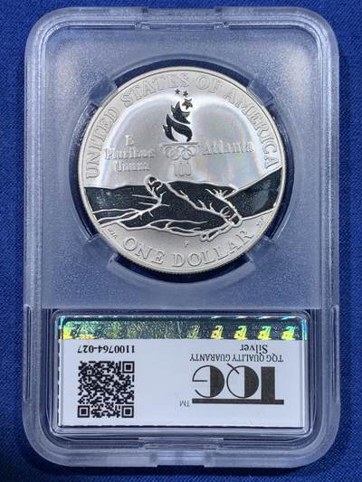 《竞宝斋》第429场 周日，周一，周二 3场连拍 （全场包邮） TQG PF66UC 美国1995年1元百年奥运-田径精制纪念银币 26.73g 900银