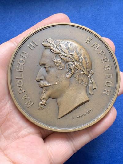 《竞宝斋》第429场 周日，周一，周二 3场连拍 （全场包邮） 法国拿破仑三世《郊区市镇并入巴黎纪念》大铜章 192.5克 72.4mm 丰饶角铜标