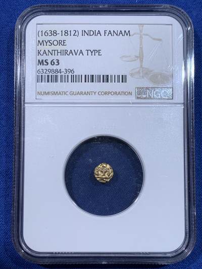 《竞宝斋》第429场 周日，周一，周二 3场连拍 （全场包邮） NGC MS63 印度 迈索尔王国 1638-1812年 1F 金币 南印度经典货币形态 毗湿奴神像 外拍上涨品种
