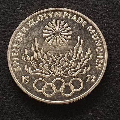 【全场包邮】纯粹捡漏拍471场（免费代拍第8场） - 德国联邦德国1972年10马克慕尼黑奥运会精制（32.5毫米15.5克）纪念银币-火焰