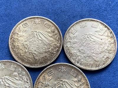 《竞宝斋》第429场 周日，周一，周二 3场连拍 （全场包邮） 四枚一组 日本1964年奥运纪念币 大奥1000日元银币 总重约79.4克