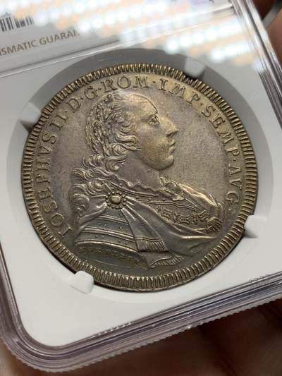 《竞宝斋》第429场 周日，周一，周二 3场连拍 （全场包邮） NGC AU 德国 1775年 雷根斯堡 约瑟夫二世 景观泰勒大银币 稀见品种 双面打制深邃 很不错的品种