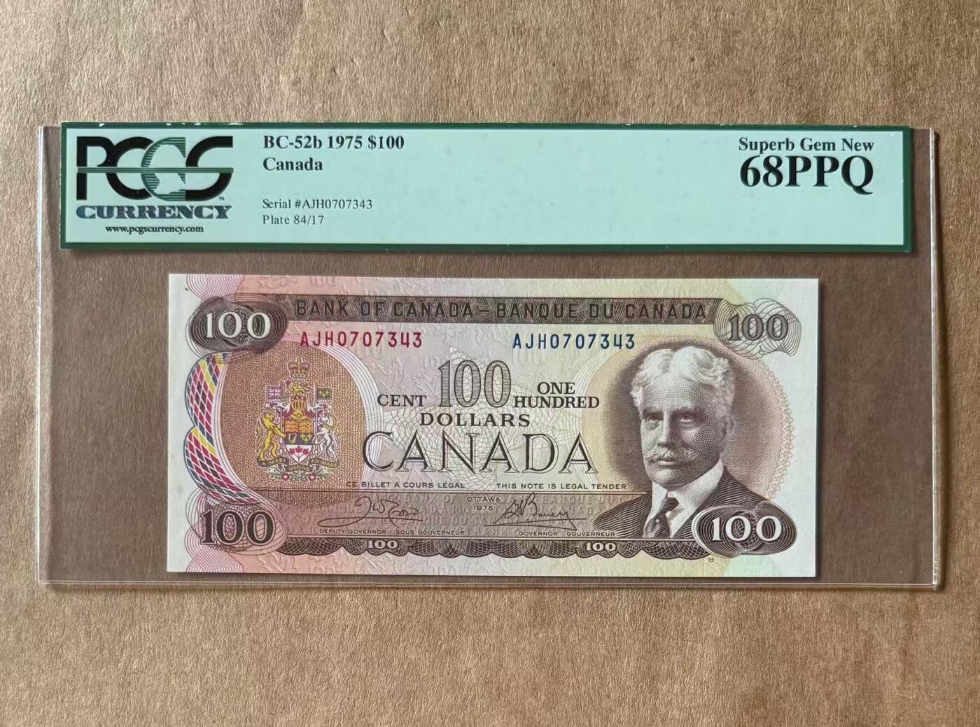 【礼羽收藏】🌏世界钱币拍卖第107期 加拿大 1975年100元 景观版 PCGS68PPQ 绿标绝品