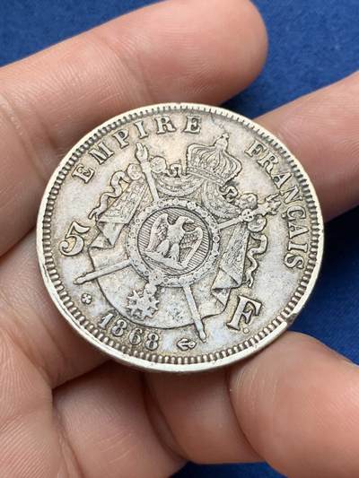 《竞宝斋》第429场 周日，周一，周二 3场连拍 （全场包邮） 法国1868年拿破仑三世5法郎银币