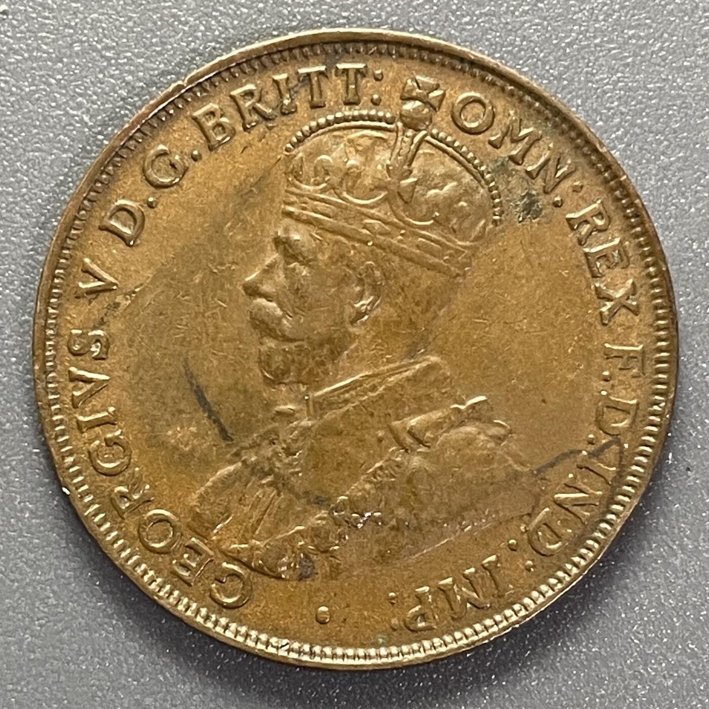 回流1019  澳大利亚🇦🇺1921年1便士铜币 乔治五世 直径30.5mm