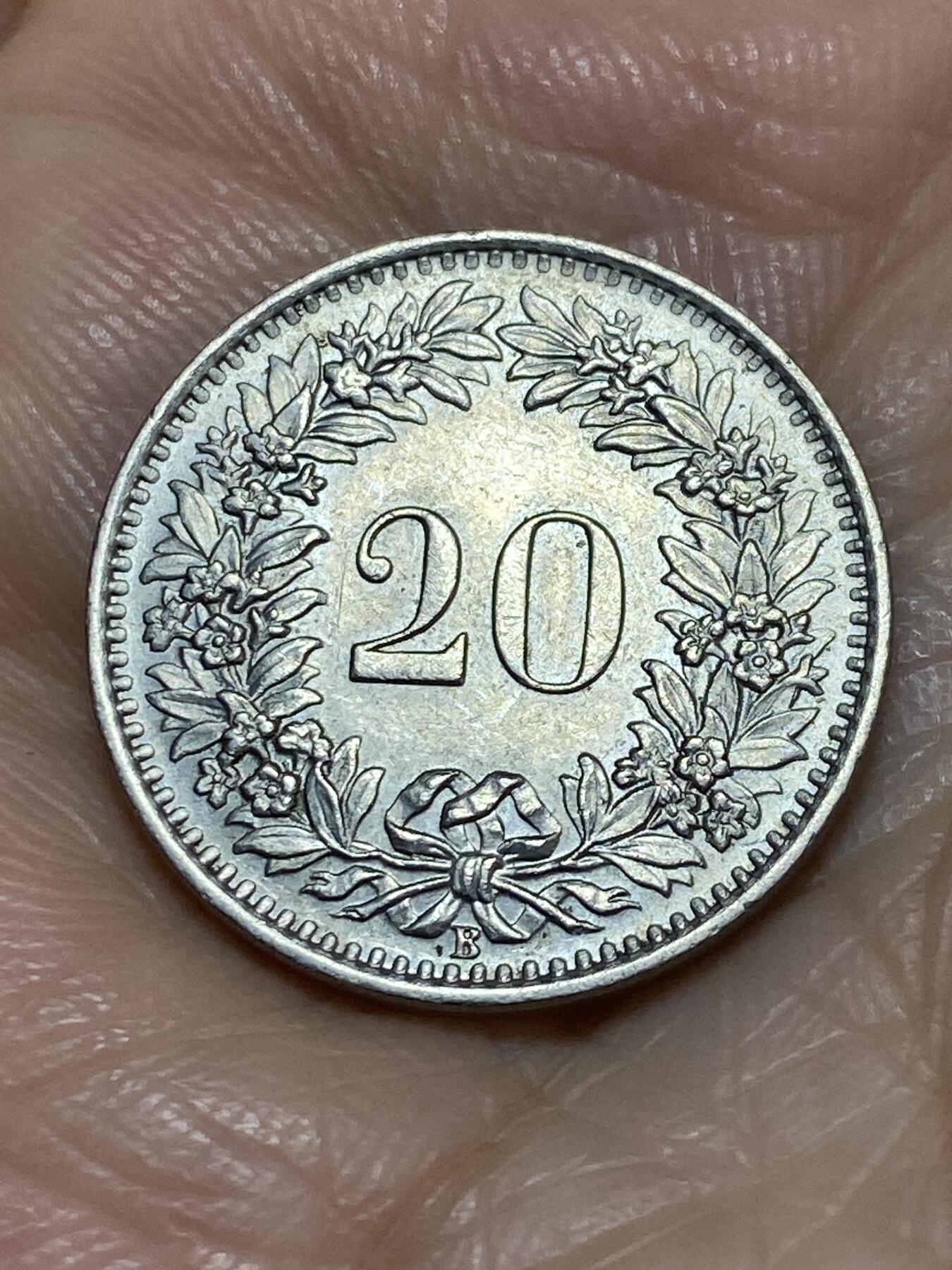 2025年第一百一十三场(总第一百三十九场）瑞士辅币专场(免佣金) 瑞士🇨🇭1964年20分(第三版，B标伯尔尼造)
