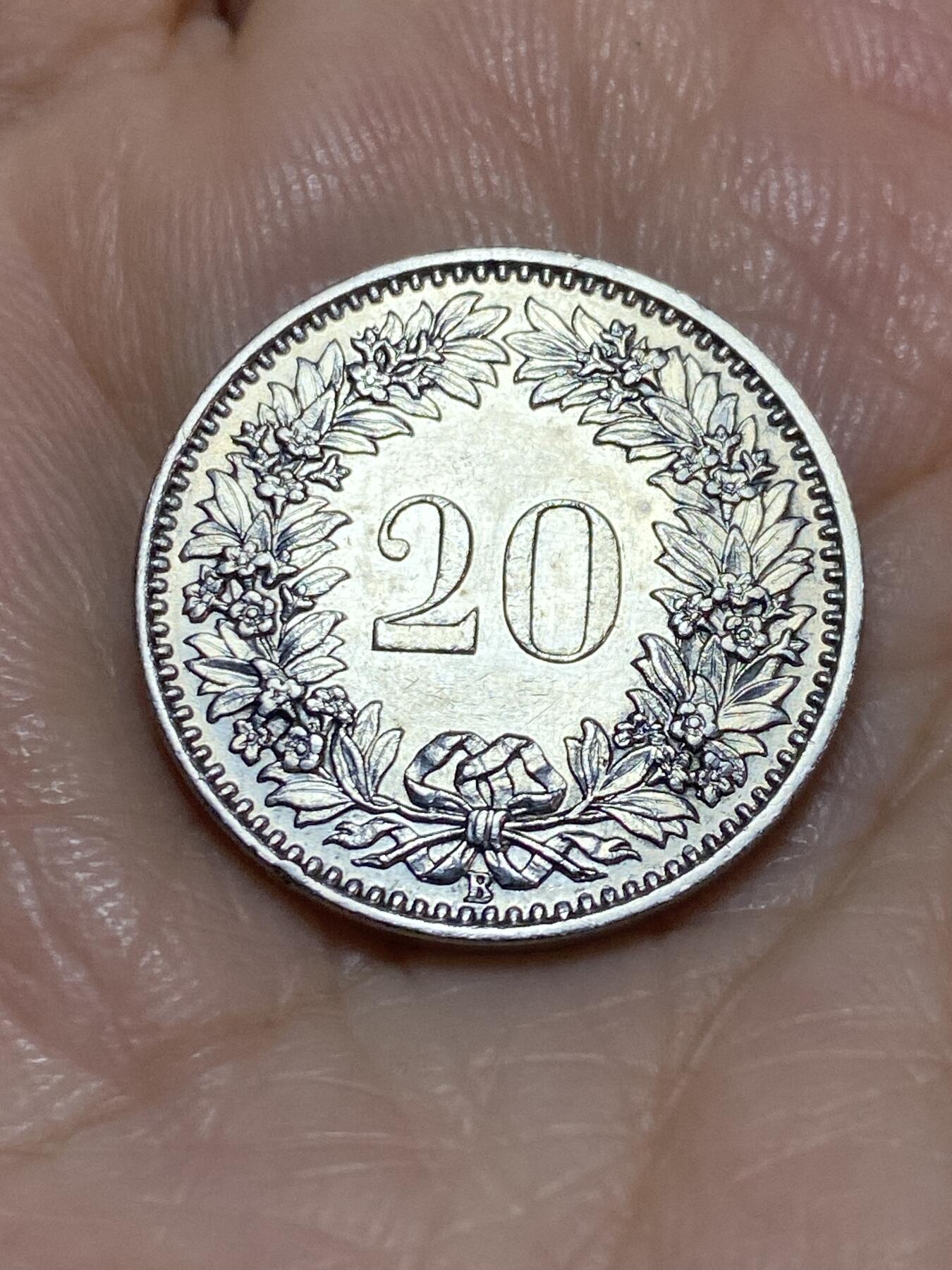 2025年第一百一十三场(总第一百三十九场）瑞士辅币专场(免佣金) 少见年份–瑞士🇨🇭1956年20分(第三版，B标伯尔尼造)