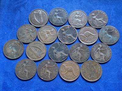 《竞宝斋》第429场 周日，周一，周二 3场连拍 （全场包邮） 18枚英国1便士铜币