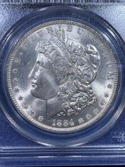 《竞宝斋》第429场 周日，周一，周二 3场连拍 （全场包邮） PCGS MS64 美国 1884年-O版摩根1美元银币 转光强烈 底板干净