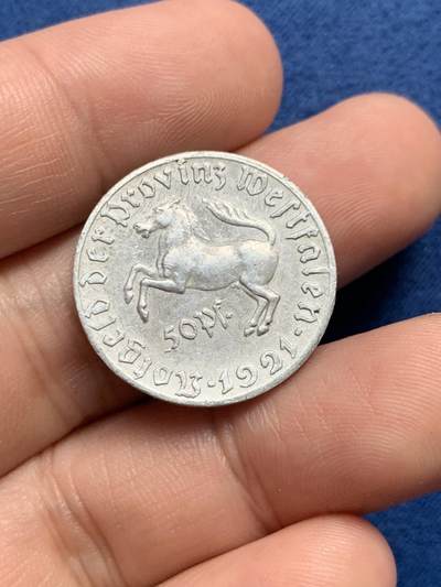 《竞宝斋》第429场 周日，周一，周二 3场连拍 （全场包邮） 德国紧急状态币 1921年50芬尼铝币 小面值不多见