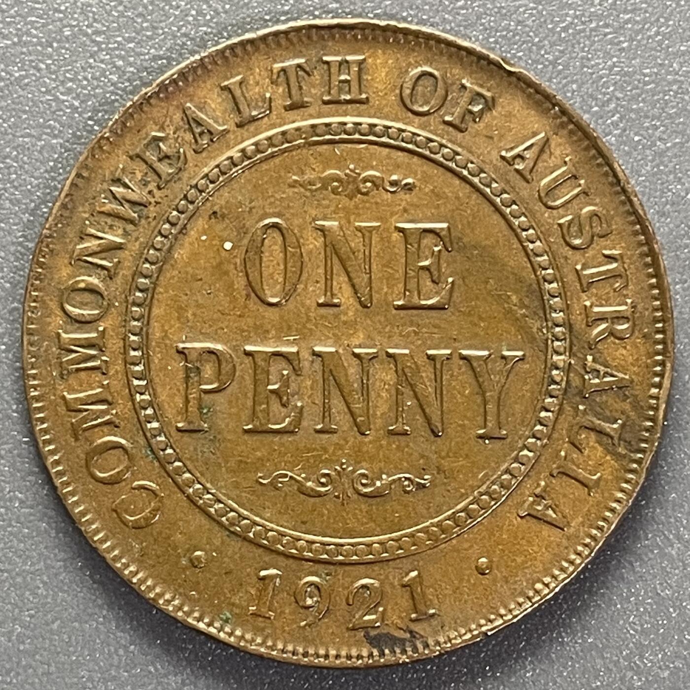 回流1019  澳大利亚🇦🇺1921年1便士铜币 乔治五世 直径30.5mm