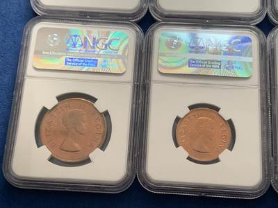 《竞宝斋》第429场 周日，周一，周二 3场连拍 （全场包邮） 特年 8枚一组 NGC PF63-65 南非 1959年 精制币一组 含5枚银币 从法新到2.5先令 一次配齐 发行量只有950套 最少的年份 